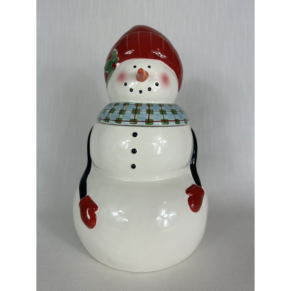 Oneida Frosty Folks Hand‎ Painted Snowman Cookie Jar 12x7" Christmas w/box